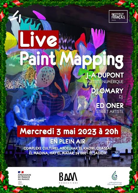 عرض Live Paintmapping الأربعاء 3 ماي الساعة الثامنة مساءً بالمجمع الثقافي عبد الحق القادري “دخول مجاني”